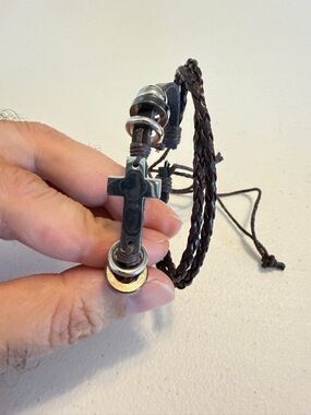 Braided Brown Bracelet With Cross.